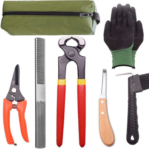 Loaged Farrier Tool Kits - 8 inch Professional Farriers Hoof Nipper Cutter Handle Knife Mini Rasp Hoof File Goat Pig Equine Metal Shears（7 Piece）
