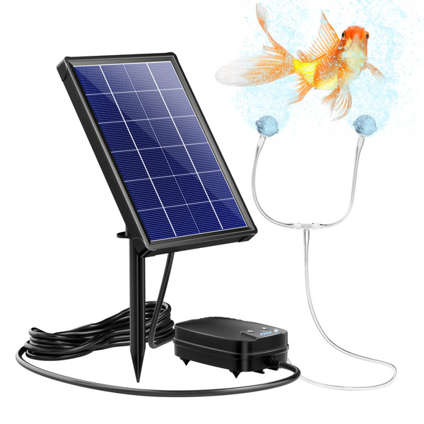 NFESOLAR 4W Solar Aerator for Pond with Built-in 2200mAh Battery Backup, 3 Working Modes, 2 Air Stones, Solar Air Pump for fish Pond Stock Tank Hydroponics