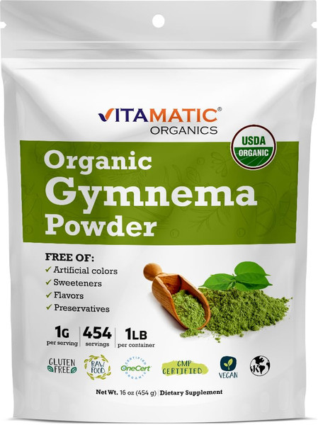 Vitamatic Certified USDA Organic Gymnema Leaf Powder – 1 Pound (16 Ounces) – Natural Herbal Support for Overall Health Vitamatic Certified USDA Organic Gymnema Leaf Powder – 1 Pound (16 Ounces) – Natural Herbal Support for Overall Health