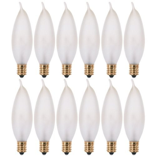 KOR Pack of 12 – 15 Watt Flame Tip Shape Frosted Candelabra Light Bulbs, E12 Base, 120V, Incandescent Dimmable. Warm White Color, 15W for Chandeliers, Pendants, Ceiling Fan and Sconces