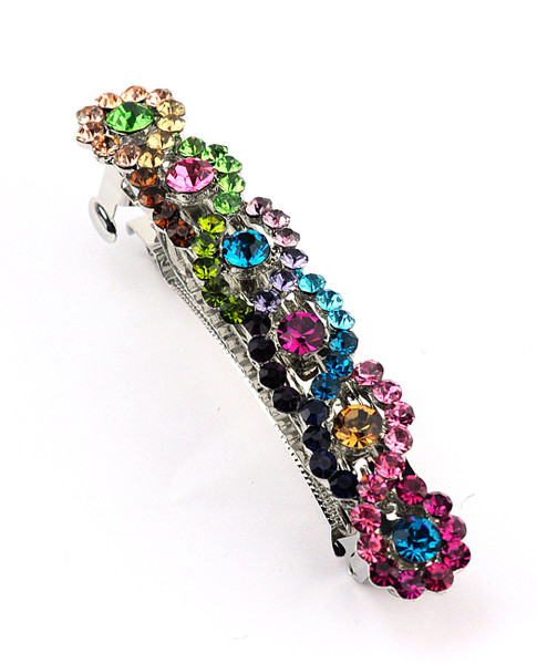 Women's Rhinestone Metal Hair Barrette Clip Hair Pin Antique Silver IMB2100, Multi