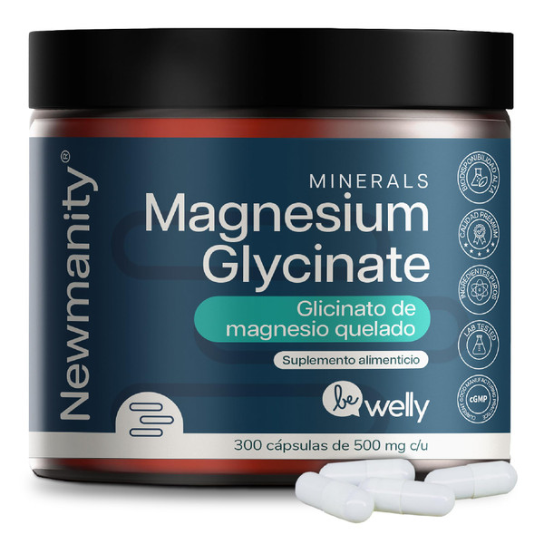 NEWMANITY Magnesium Glycinate 500 mg BeWelly – 300 Magnesium Glycinate Capsules for Relaxation and Well-Being, Premium Ingredients for Better Absorption