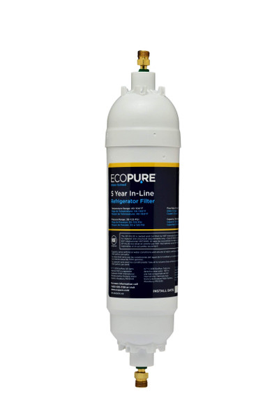 EcoPure EPINL30 5-Year In-Line Refrigerator Water Filter – Universal Fit for Most Fridges, Ice Makers, RVs & Boats – Reduces Chlorine Taste & Odor – Easy DIY Install with 1/4" Fittings