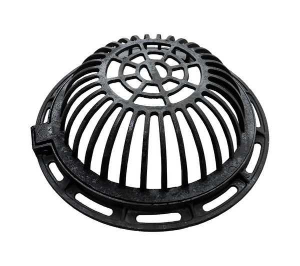Natotela 20in Ductile Iron Atrium Drain Grate with Hinge and Frame, Dome Metal Overflow Relief Gully Grate with Bolted Down Base, Cast Iron Sewage Drain Grates for Garden,Yard,Lawn(Overall Size 23")