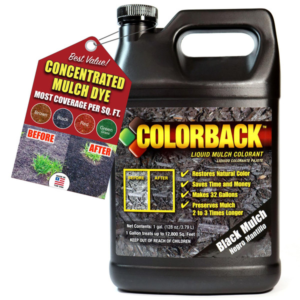COLORBACK Black Mulch Dye, 12,800 Square Feet Coverage – Mulch Colorant for Landscaping & Garden Beds, Wood Mulch Dye, Mulch Color Restorer & Playground Bark Mulch, Eco-Friendly Mulch Paint, 1-Gallon