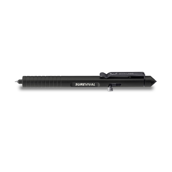 Surevival Pen - Tactical Survival Pen with Seatbelt Cutter, Tungsten Window Breaker, Telescoping Tip, Bolt-Action Mechanism for Military, Law Enforcement, Self-Defense, Emergency Rescue (Black)