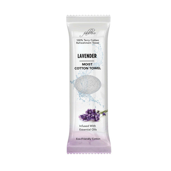 FabbPro Oshibori Moist Terry Cotton Refreshment Towels (25 Pack, 8 x 8 Inches) - White Scented Pre-moistened Essential Oil Infused Towel to Use Hot or Cold - Lavender Scent