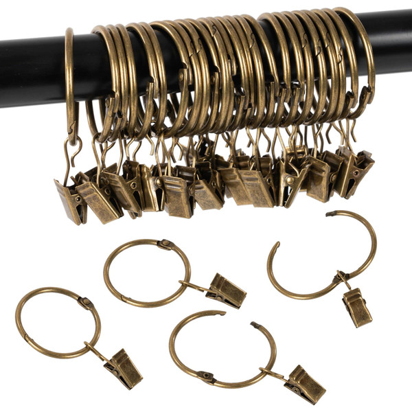 Openable Curtain Rings with Clips,2inch Inner Diameter,Heavy Duty Rustproof Metal Decorative Vintage Drapery Rings Curtain Clips Rod Hangers Door Curtain and Shower Curtain Rings Bronze Zocang