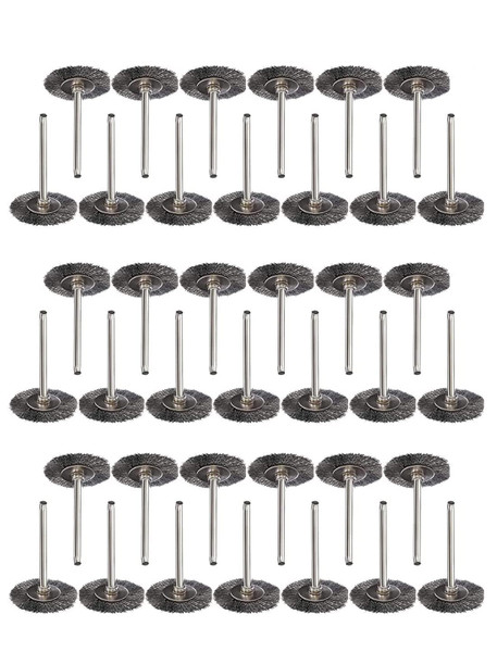 JIUNENG 50Pcs 25mm Stainless Steel Wire Wheel Brush Sets T-Type with 1/8 Inch Shank Crimped Bristle Polishing Wheels Rotary Tool for Cleaning, Deburring and Surface-Finishing