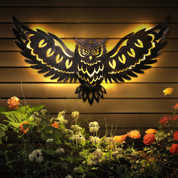DIINOR Solar Outdoor Wall Decor Lights Owl Hanging Wall Light Outdoor Metal Solar Garden Lights Porch Patio Yard Decorative Large 23.62inch Warm White