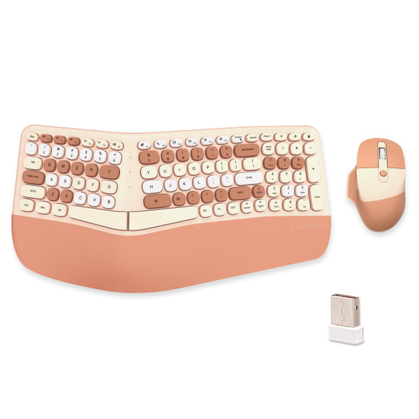 Wireless Ergonomic Keyboard and Mouse Combo with PU Wrist Rest, Carpal Tunnel Keyboard, 2.4G Colorful Split Ergo Keyboard, Comfortable Natural Typing, Compatible with PC/Laptop (Milk Tea)