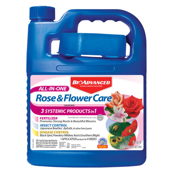 BioAdvanced All-In-One Rose and Flower Care Concentrate - Plant Food - Prevents Pests and Diseases - Up to 6 Weeks Protection - 64 oz Bottle