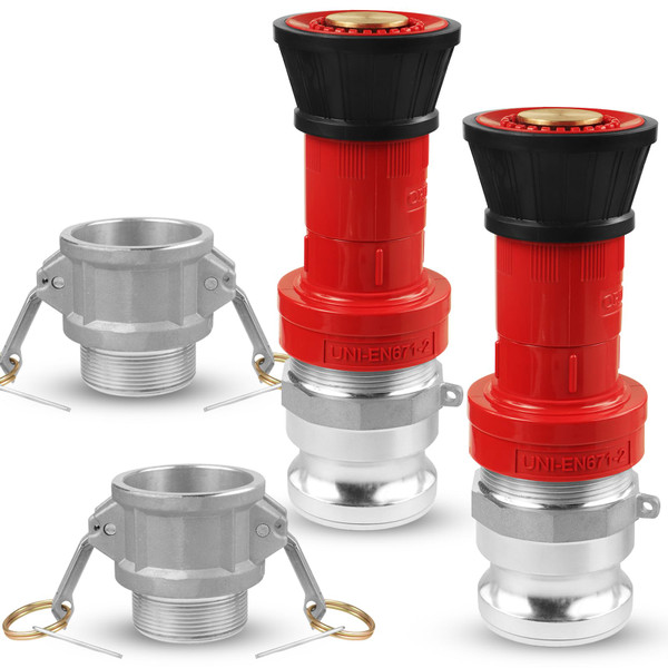 NOVINO Fire Hose Nozzle,2 inch NPSH Heavy-Duty Industrial Fire Hose Constant Flow Fog Nozzle with 2" Aluminum Camlock Fitting Coupling Equipment,2 Pack