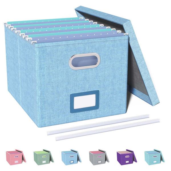 Oterri File Organizer, File Box, File Cabinet for Letter File Folder Storage, Portable Storage Bins with Lids for Office/Decor/Home,Document Organizer, 1 Pack,Sky-blue-Box Only
