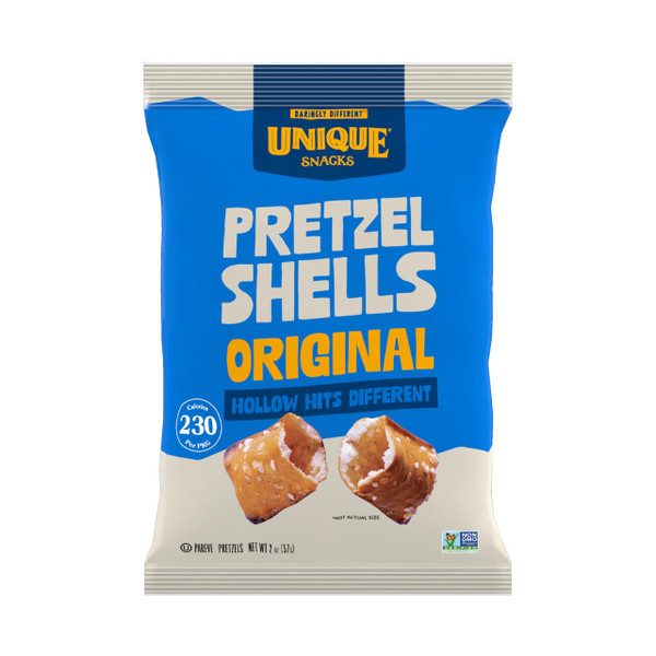 Unique Snacks Original Pretzel Shells, Delicious Homestyle Baked Snack Bag, Vegan, OU Kosher, and Non-GMO Food, No Artificial Flavor, 2 Oz. Bag, Pack of 12