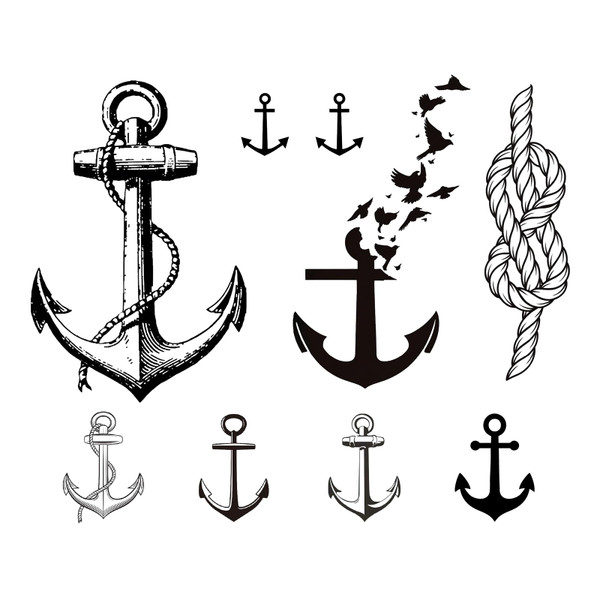 WEEKINK Anchor Temporary Tattoos Set - Waterproof Nautical Semi-Permanent Tattoos for Wrist, Finger, Neck & Leg, Sailor Body Art for Men and Women
