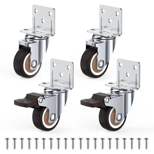 HOLKIE Side Mount Casters Wheels 2.5 Inch with Heavy Duty Thickened L-Shaped Plate Double Ball Bearing Swivel Casters Set of 4 Holding 350 LBS Ideal Wheels for Furniture,Planters,Small Tables…