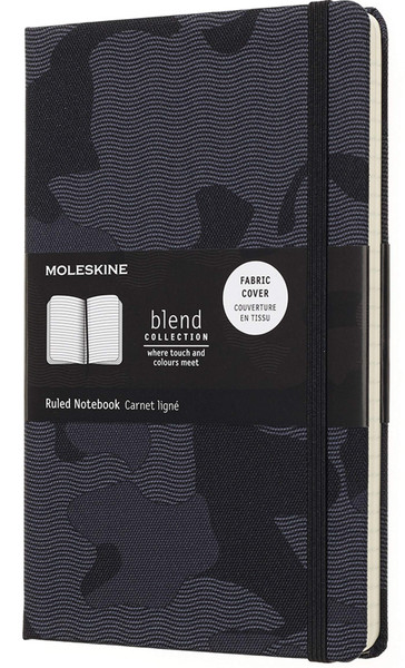 Moleskine Limited Collection Blend Textile Notebook, Hard Cover, Large (5" x 8.25") Ruled/Lined, Camo Blue, 240 Pages