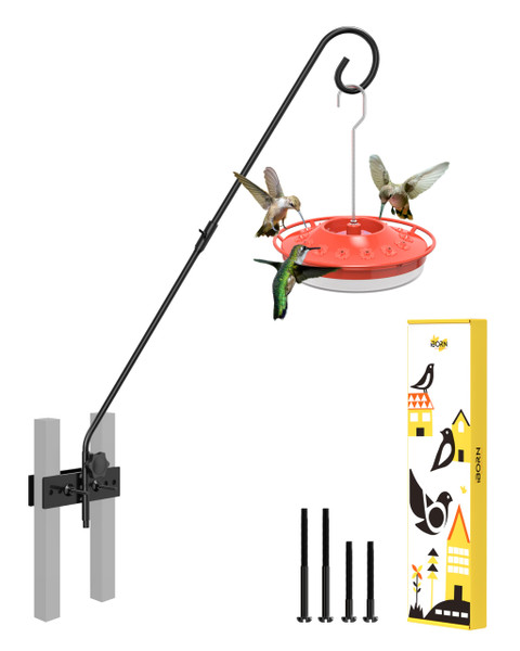 iBorn Fence Deck Hook Rail Heavy Duty Hummingbird Feeder Hanger 28 Inch Railing Hanging Hook for Bird Feeder, Suet Baskets, Planters, Wind Chimes, Solid Wire, 180 Degree Rotary, 1 Pack