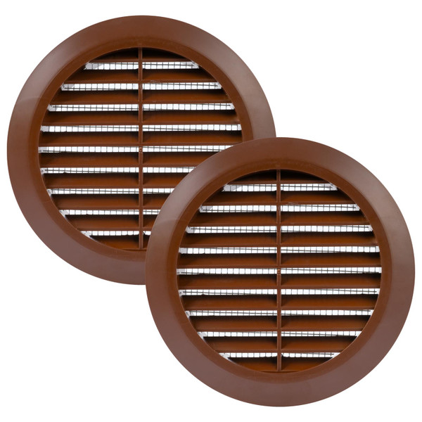 Vent Systems - Pack of 2-4'' Inch Brown Soffit Vent Cover - Round Air Vent Louver with Built-in Mesh Screen - HVAC Vents for Home Office, Dryer, Kitchen, Bathroom Vent Cover - Ceiling, Wall Vent