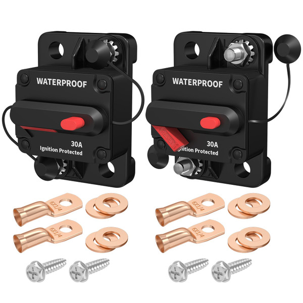 DaierTek 30 Amp Circuit Breakers 12V Marine Circuit Breaker 30A Resettable Fuse Circuit Breaker DC 12 Volt Waterproof for Automotive Car RV Boat -2Pack