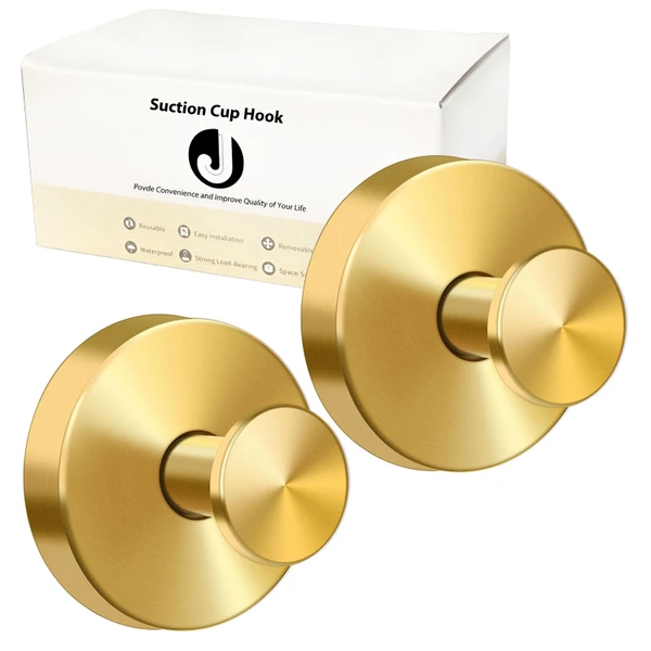 EASETROL Suction Cup Hooks for Shower, Removable Towel Hooks for Bathroom Glass Door, Window, Mirror & Tile, No-Drill Heavy Duty Stainless Steel Hooks for Robe, Loofah & Wreath, 2 Pack, Gold