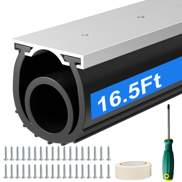 alophoty 16.5 FT Garage Door Seal Bottom Kit - Heavy Duty EPDM Rubber U+O Ring Weather Stripping with Pre-drilled Aluminum Track, Universal Replacement Stops Rain, Drafts & Pests, Easy to Install