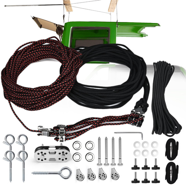 Upgraded Hardtop Removal Lift for Jeep Wrangler, Compatible with All Jeep Wrangler JK JL Models,Garage Storage Hoist，Safe Anti-Drop System,Easy One-Person Operation,Supports 8-16 ft Ceiling, 6 TKnobs