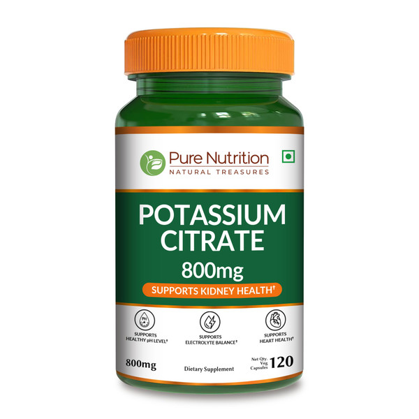 Pure Nutrition Potassium Citrate 800mg | 120 Caps | Support Electrolyte Balance | High Potency 800mg Potassium Citrate per Serving.