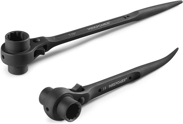 MAXPOWER 2PCS Scaffold Wrench Set, Dual Socket Scaffold 7/8 inch x 3/4 inch, and Metric 17 mm x 19 mm Spud Ratchet Scaffolding Tool