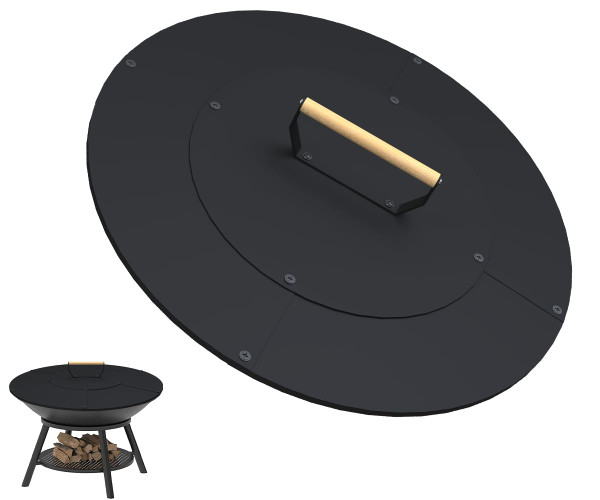 Ardier 22" Wooden-Handle Fire Pit Lid for Pits up to 20", Round Metal Bonfire Pit Burner Pan Cover, Smokeless Fire Pit Cover for Fire Tables, All-Weather Resistance Outdoor Firepit Accessory