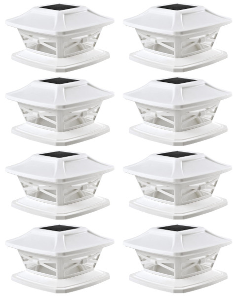Davinci Lighting Flexfit Solar Outdoor Post Cap Lights - Includes Bases for 4x4 5x5 6x6 Wooden Posts - Bright LED Light - Pearl White (8 Pack)