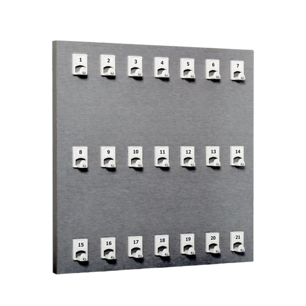 International Stand Company Large Space Key Rack, #21PSE, 21 Numbered Hooks with Extra Space for Large Key Chains and Hidden Wall Hanger (Made in USA)