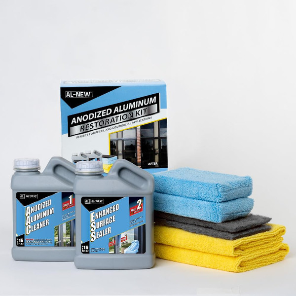 AL-NEW Anodized Aluminum Restoration Kit | Retail & Commercial Cleaner & Sealer Perfect for Use On Anodized Windows, Doors, & More (16oz Kit)