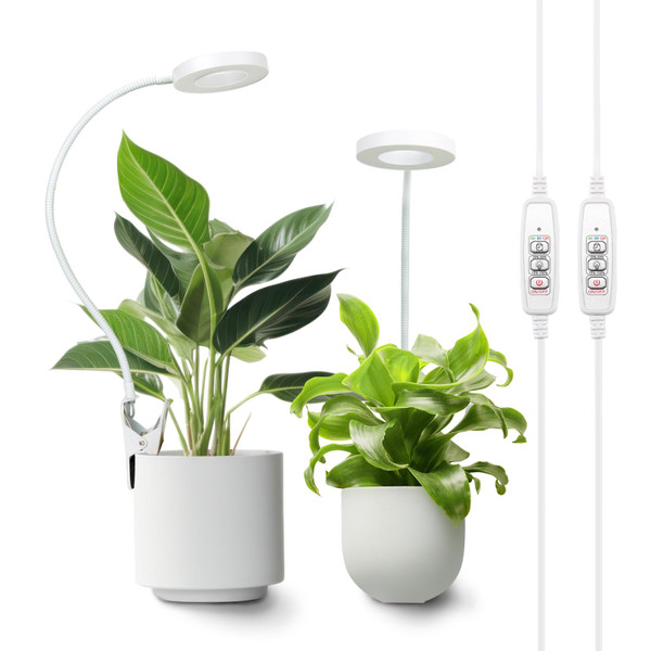LORDEM Grow Light,Full Spectrum Pot Clip LED Plant Growth Light with Auto On/Off Timer 4/8/12H,Plant Lamp with 360°Rotatable Gooseneck, 4 Dimmable Brightness, Ideal for Small Indoor Plants, 2 Pack