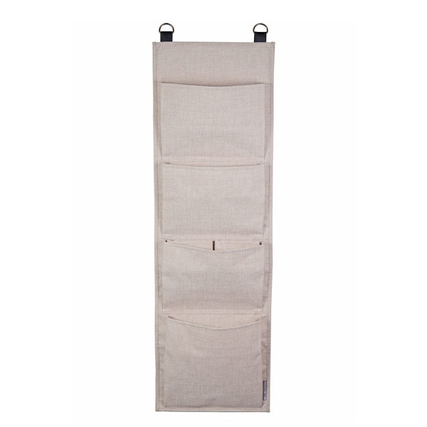 BIGSO Hanging Shelf for Door or Wall - Door Organiser with 4 Compartments for Shoes, Accessories etc. - Polyester and Cardboard Shoe Storage in Modern Linen Look