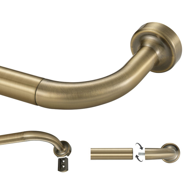 Lwiiom Antique Bronze Curtain Rod, 28-86" Adjustable, 1" Diameter, Aluminum Finish, Wall Mounted