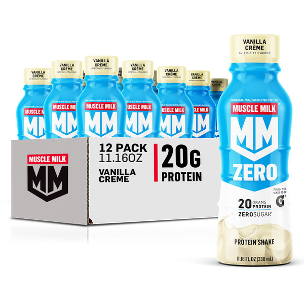 Muscle Milk Zero Protein Shake, Vanilla Crème, 20g Protein, Zero Sugar, 100 Calories, Calcium, Vitamins A, C & D, 4g Fiber, Energizing Snack, Workout Recovery, Packaging May Vary 11.16 Fl Oz (Pack of 12) Muscle Milk Zero Protein Shake, Vanilla Crème, 20g Protein, Zero Sugar, 100 Calories, Calcium, Vitamins A, C & D, 4g Fiber, Energizing Snack, Workout Recovery, Packaging May Vary 11.16 Fl Oz (Pack of 12)
