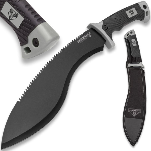 Bushmaster Stainless Steel Sawback Blade | High-Impact TPU Handle | Includes Nylon Sheath (Kukri)