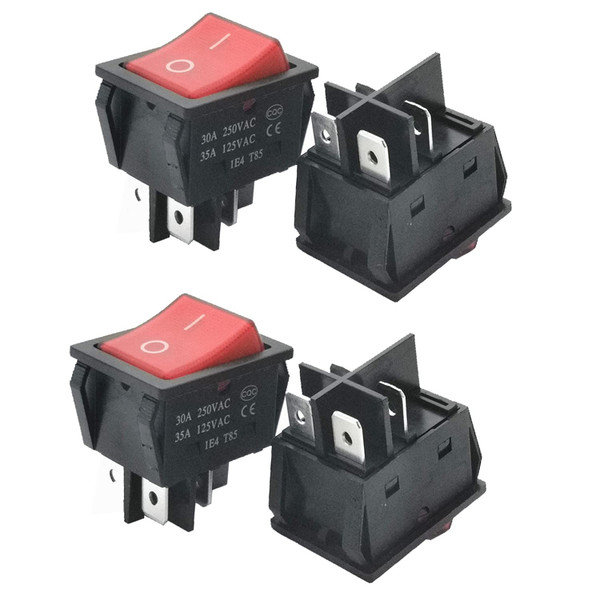 Maxmoral 4pcs 30A 250V KCD2 KCD4 Rocker Switch DPST 4-pin Red Illuminated 120V Rocker Toggle Switch Open Close Heavy-Duty T125