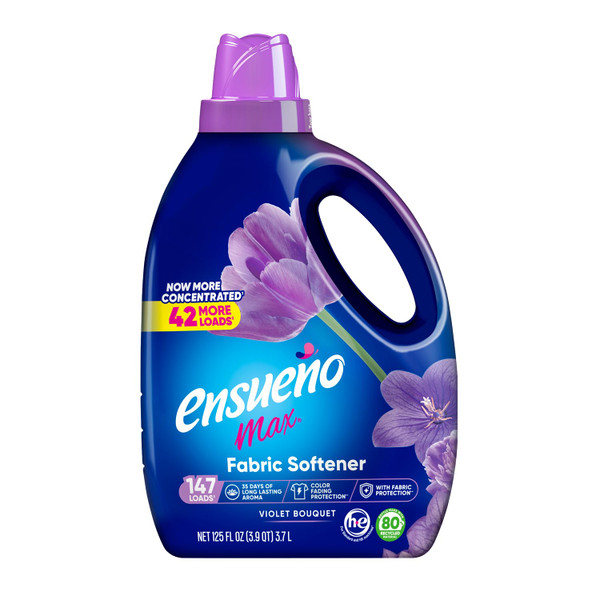 Ensueño Max Liquid Fabric Softener - Violet Bouquet Scent - 125 fl oz - Color-Safe Fabric Softener Liquid - Softens 123 Loads - Reduces Wrinkles & Static