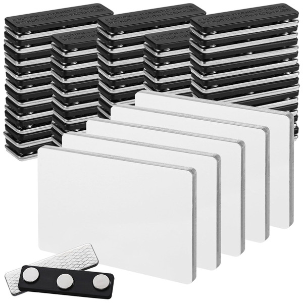 50-Pack Magnetic Name Tags, 2.1 x 3.4 Magnetic Blank Name Badges, Heat Sublimation Printable Badges with Magnetic Fasteners for Jackets, Shirts