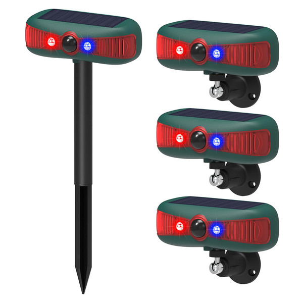 QXMH Solar Outdoor Motion Sensor Alarm Detector: LED Strobe Infrared Flashing Warning Light,2 * 129db Loud Noise Maker,Red&Blue Motion Activated Strobe Light for Family Security for Farm Barn