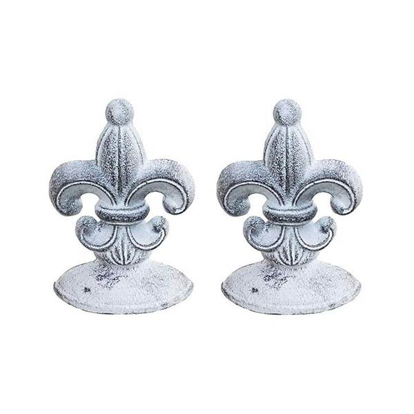 Lulu Decor, Cast Iron Fleur De Lis Door Stop, 2 Lbs, Antique White Door Stopper (Set of 2)