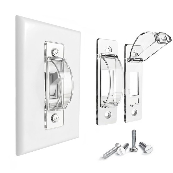 Wall Switch Guard, ILIVABLE Child Proof Light Switch Plate Covers Protects Your Lights from being Accidentally Turned On or Off by Children and Adults (Clear, 2 Pack)