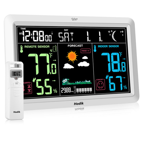Weather Station with Atomic Clock Indoor Outdoor Thermometer Wireless, Humidity and Temperature Monitor Barometer Hygrometer with High Precision Sensor White