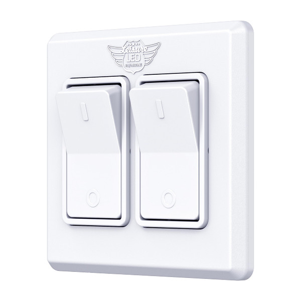 Leisure LED Modern Double SPST On-Off Switch with Bezel, 12-Volt, for RV, Trailer, Camper, with Label Sticker (White)