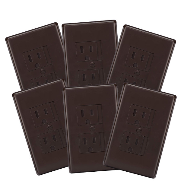 6-Pack Safety Innovations Self-Closing (1Screw) Standard Outlet Covers - An Alternative To Wall Socket Plugs for Child Proofing Outlets, (Espresso)