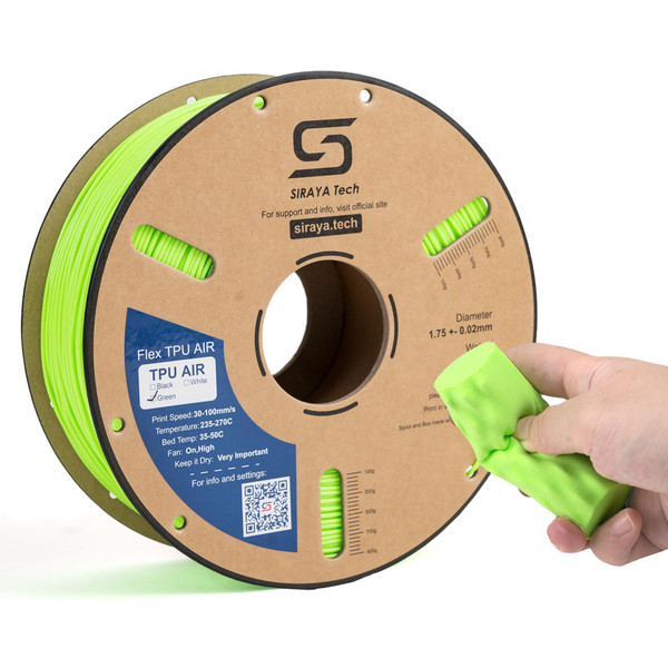 Siraya Tech Flex TPU Air - Lightweight Active Foaming Flexible 3D Filament, Adjustable Hardness 65A-82A, High-Speed Printing, Easy to Use, for Wearables, Sports Gear & Soft Prototypes (Green, 1kg)