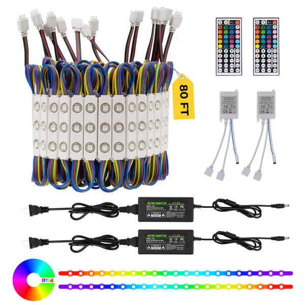 Dyna-Living LED Storefront Lights 80FT Commercial RGB Window Lights for Store Front Decorative 160PCS 3-LED 5050 SMD RGB Module for Signs IP65 Waterproof Strip Light for Business (8 Packs-White)
